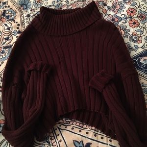 FOREVER 21 LOOSE TURTLE NECK CROP SWEAT SHIRT